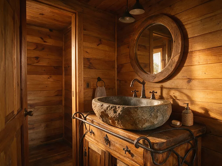 Baño con lavabo de piedra