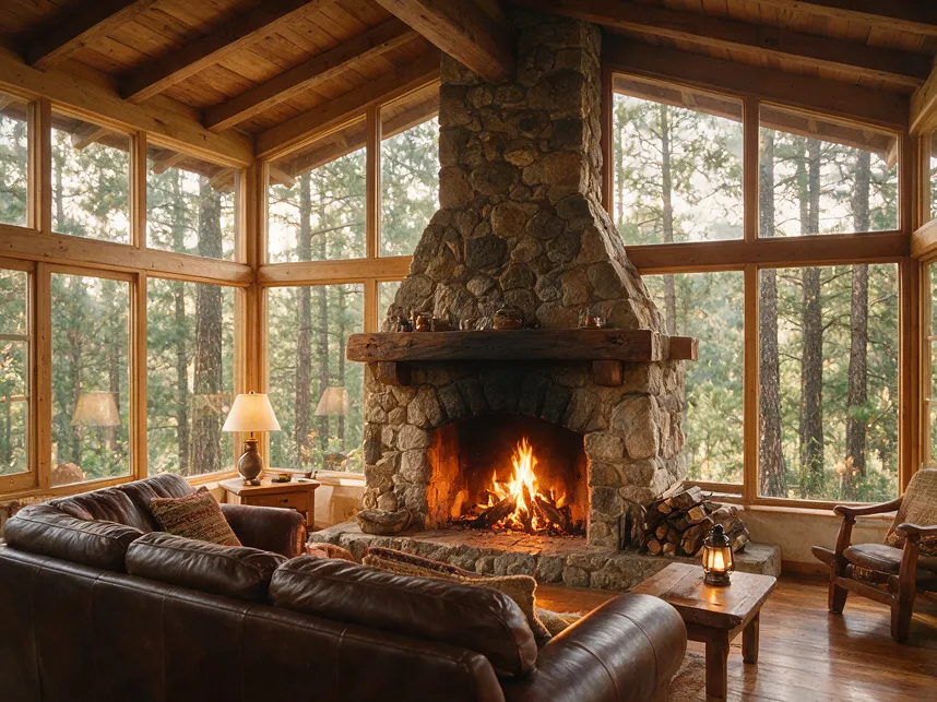 Sala con chimenea de piedra