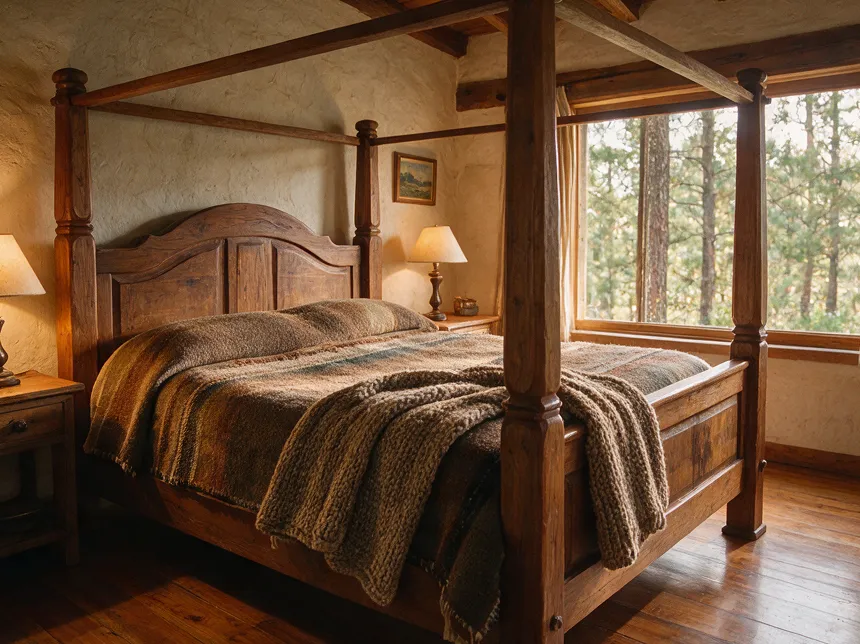 Recámara con cama de postes