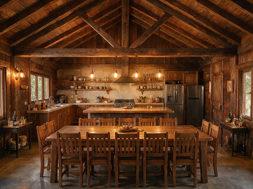 Cocina abierta y comedor para doce