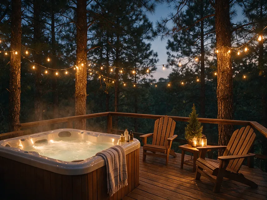 Jacuzzi en la terraza entre pinos